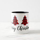 Rotes Buffalo Karierte Bäume Ihren Text Zweifarbige Tasse (Mittel)