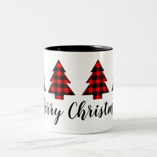Rotes Buffalo Karierte Bäume Ihren Text Zweifarbige Tasse (Mittel)