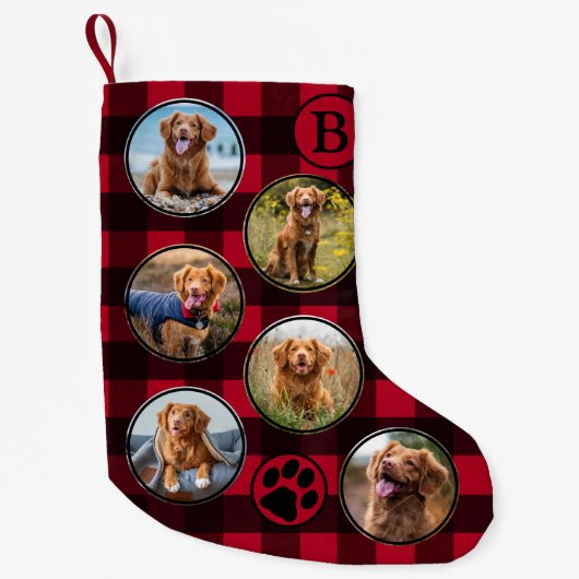 Rotes Buffalo Kariertes Personalisiertes Tier Foto Kleiner Weihnachtsstrumpf (Vorderseite)