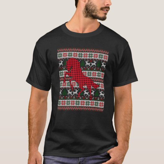 Rotes Buffalo Kariertes Pferd Liebhaber Ugly Xmas  T-Shirt (Vorderseite)