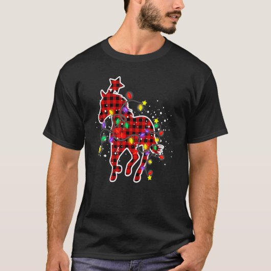 Rotes Buffalo Kariertes Pferd Weihnachten Pajamas  T-Shirt (Vorderseite)