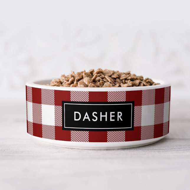 Rotes Buffalo Karo Name Monogram Napf (Von Creator hochgeladen)