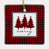 Rotes Buffalo Karo Pine Trees Keramikornament (Vorderseite)