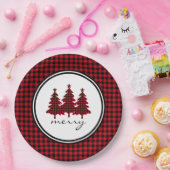 Rotes Buffalo Karo Pine Trees Pappteller (Party)