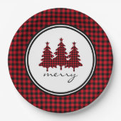 Rotes Buffalo Karo Pine Trees Pappteller (Vorderseite)