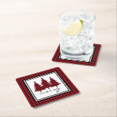 Rotes Buffalo Karo Pine Trees Rechteckiger Pappuntersetzer (Vor Ort)