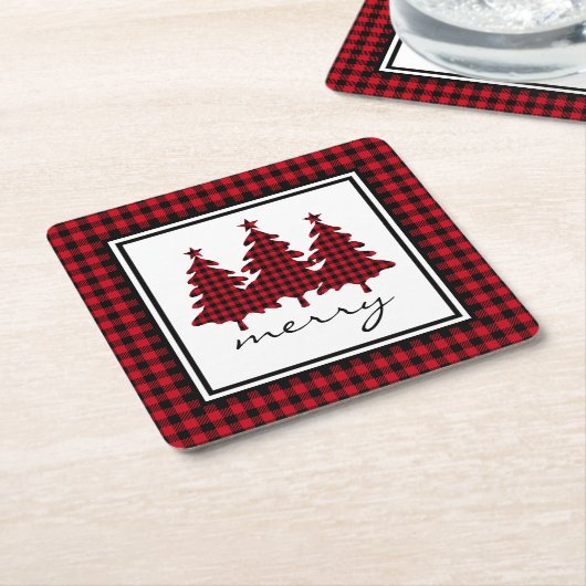Rotes Buffalo Karo Pine Trees Rechteckiger Pappuntersetzer (angewinkelt)