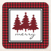 Rotes Buffalo Karo Pine Trees Rechteckiger Pappuntersetzer (Vorderseite)