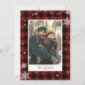 Rotes Buffalo Karo Snowflake Foto Feiertagskarte (Vorderseite)