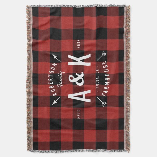 Rotes Buffalo-Karo und Arrow-Arrow-Monogramm Decke (Vorderseite Vertikal)