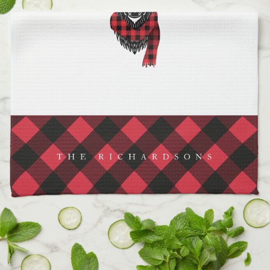 Rotes Buffalo-Monogramm aus Rustikal-Rentier-Rot-B Geschirrtuch (Gefaltet)