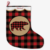 Rotes Büffel-Karo-Bär-Personalized Großer Weihnachtsstrumpf (Vorderseite)
