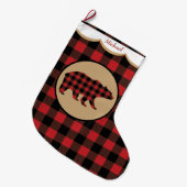 Rotes Büffel-Karo-Bär-Personalized Großer Weihnachtsstrumpf (Vorderansicht (hängend))