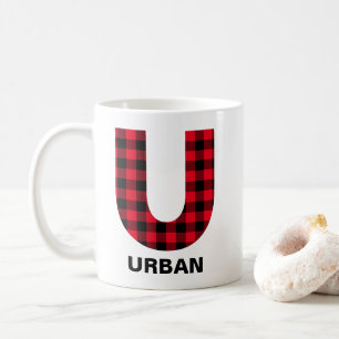 Rotes Büffel-Karo-Bold-Initial U-Monogramm Kaffeetasse