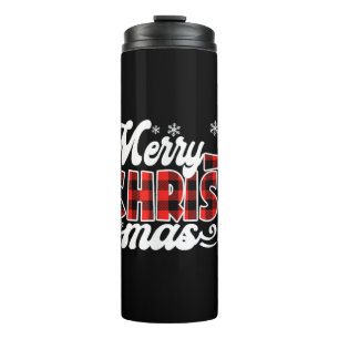 Rotes Büffel-Karo-Christsternen-Vintage-Xm Thermosbecher