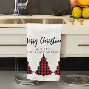 Rotes Büffel-Karo Frohe Weihnachten Custom Geschirrtuch