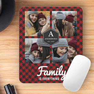 Rotes Büffel-Karo-Lumberjack-Familienfoto-Collage Mousepad