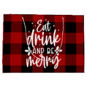 Rotes Büffel-Karo-Muster „Essen, Trinken & Fröhlic Große Geschenktüte (Rückseite)