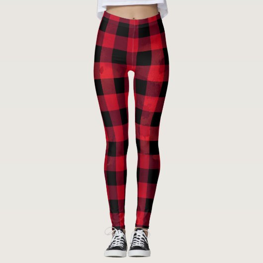 Rotes Büffel-Karo-Muster Leggings (Vorderseite)