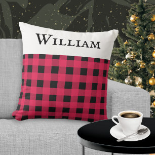Rotes Büffel-Karo-Personalized-Weihnachten  Kissen