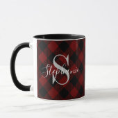 Rotes Büffel-Karo-rustikales Monogramm Name Tasse (Links)