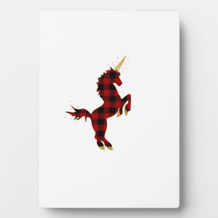 Rotes Büffel-Karo-Unicorn-Weihnachts-T-Shirt für M Fotoplatte