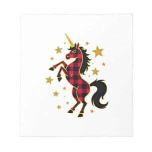 Rotes Büffel-Karo-Unicorn-Weihnachts-T-Shirt für M Notizblock