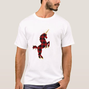 Rotes Büffel-Karo-Unicorn-Weihnachts-T-Shirt für M T-Shirt