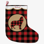 Rotes Büffel-Karo-Wolf-Personalized Großer Weihnachtsstrumpf (Vorderseite)
