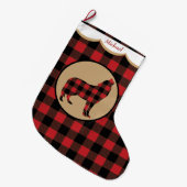 Rotes Büffel-Karo-Wolf-Personalized Großer Weihnachtsstrumpf (Vorderansicht (hängend))