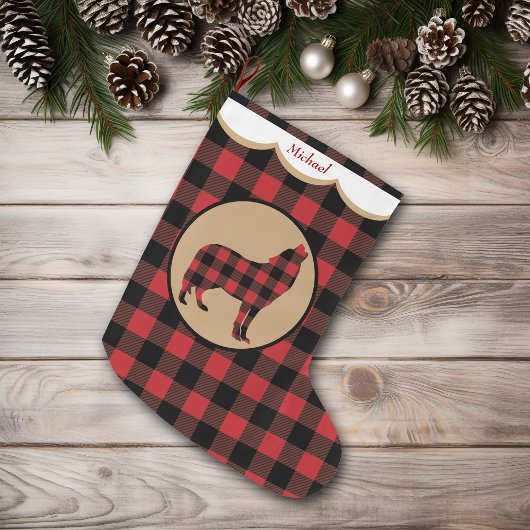 Rotes Büffel-Karo-Wolf-Personalized Großer Weihnachtsstrumpf
