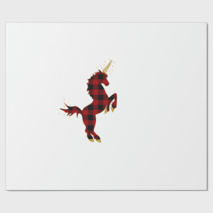 Rotes Büffelkariert Einhorn Weihnachts-T-Shirt für Geschenkpapier