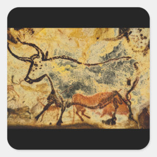 Rotes Bull', Lascaux, Dordogne_Art des Altertums Quadratischer Aufkleber
