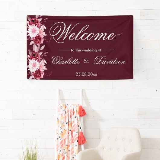 Rotes Burgund Blush Pink Begrüßung Begrüßung Banner (Insitu)