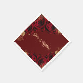 Rotes Burgund und Gold Rose Blumenhochzeit Serviette (Ecke)