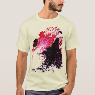 Rotes Burgunder-Schwarzes Airbrush-Farbspritzer-De T-Shirt