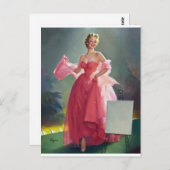 Rotes Button Postkarte (Vorne/Hinten)