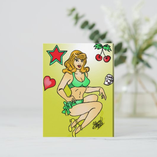 Rotes Button Postkarte (Stehend Vorderseite)