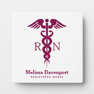 Rotes Caduceus Registered Nurse Medical Symbol Fotoplatte