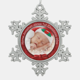 Rotes Chenille-KreisFoto-Rahmen-Schablone Schneeflocken Zinn-Ornament