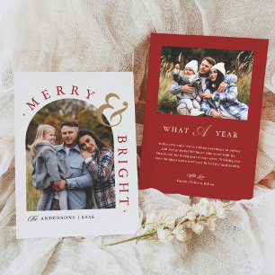 Rotes Chic Charm Merry & Bright Bogen Foto Feiertagskarte