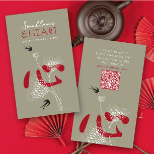 Rotes chinesisches Herz & Orientalische Schwalben Visitenkarte