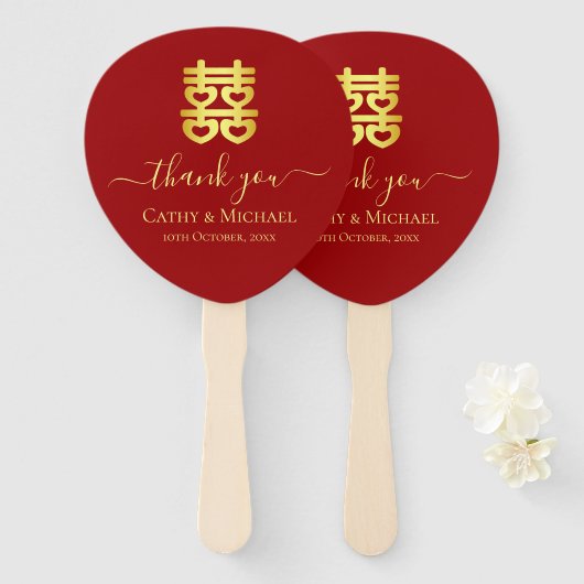Rotes chinesisches Hochzeitsherz Doppelfröhlichkei Fächer (Vorne und Hinten)