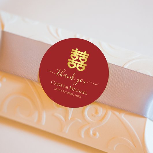 Rotes chinesisches Hochzeitsherz - doppeltes Glück Runder Aufkleber