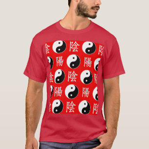 Rotes chinesisches Yin-Yang-Muster T-Shirt