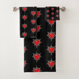 Rotes Chrome-Dornen-Herz-Sigil-Handtuch-Set Badhandtuch Set