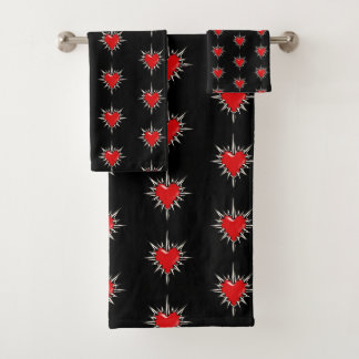 Rotes Chrome-Dornen-Herz-Sigil-Handtuch-Set Badhandtuch Set