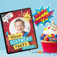 Rotes Comic Geburtstagsparty mit Bild