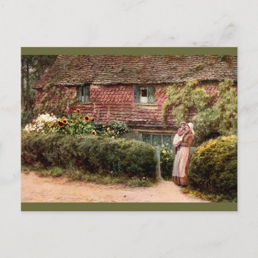 Rotes Cottage Mutter und Kind Postkarte (Vorderseite)