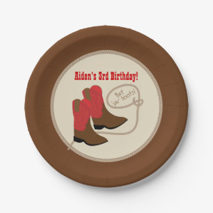 Rotes Cowboystiefel-Western-Geburtstags-Party Pappteller